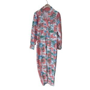 HUNKON Multi Color Snap Collar One Piece Jumpsuit 100% Cotton Size XS Pink Blue